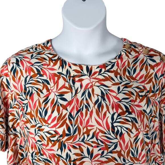 Lands End Blouse Womens 1X 16W-18W Colorful Floral 100% Linen Shoulder Buttons - Picture 2 of 7